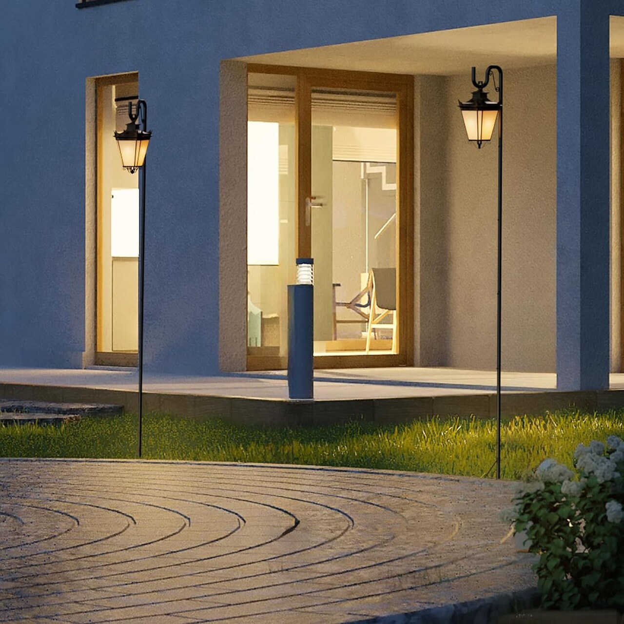 2-Pack Adjustable 92" Heavy Duty Shepherd’s Hooks for Outdoor - Rust-Proof Bird Feeder Pole, Plant Hangers, Solar Lights, Wedding Decor, Garden & Patio (Black)